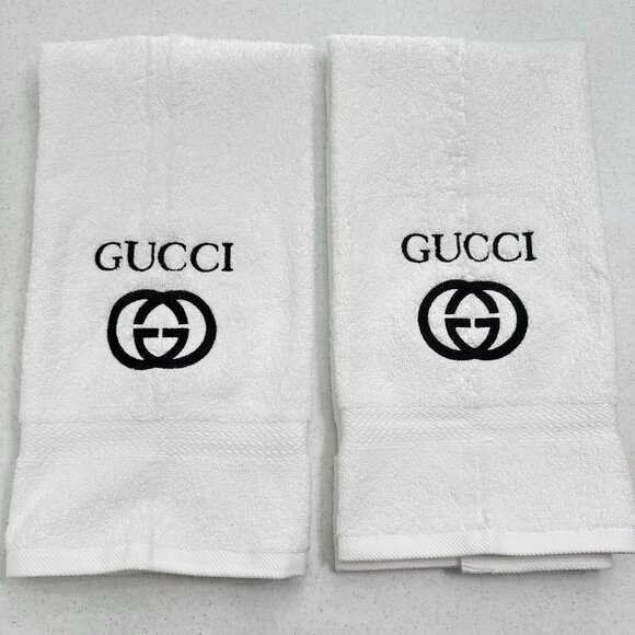 Gucci Style Towels Embroidered Hand Towel Set White Black Bathroom Decor - Picture 1 of 2
